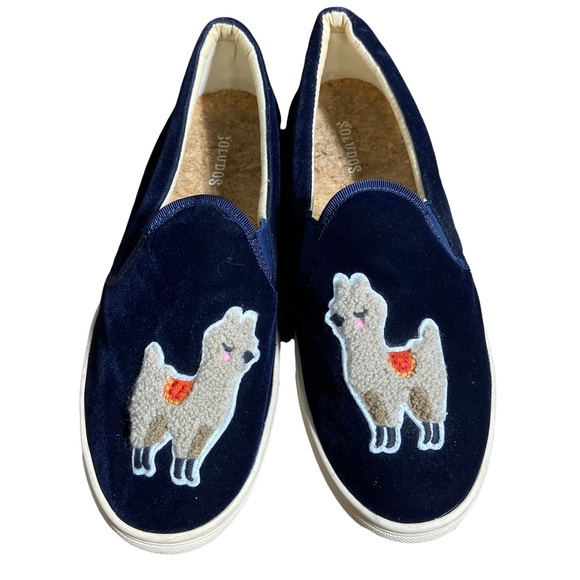 Soludos Kissing Llama Navy Blue Velvet Sneakers Size 8.5